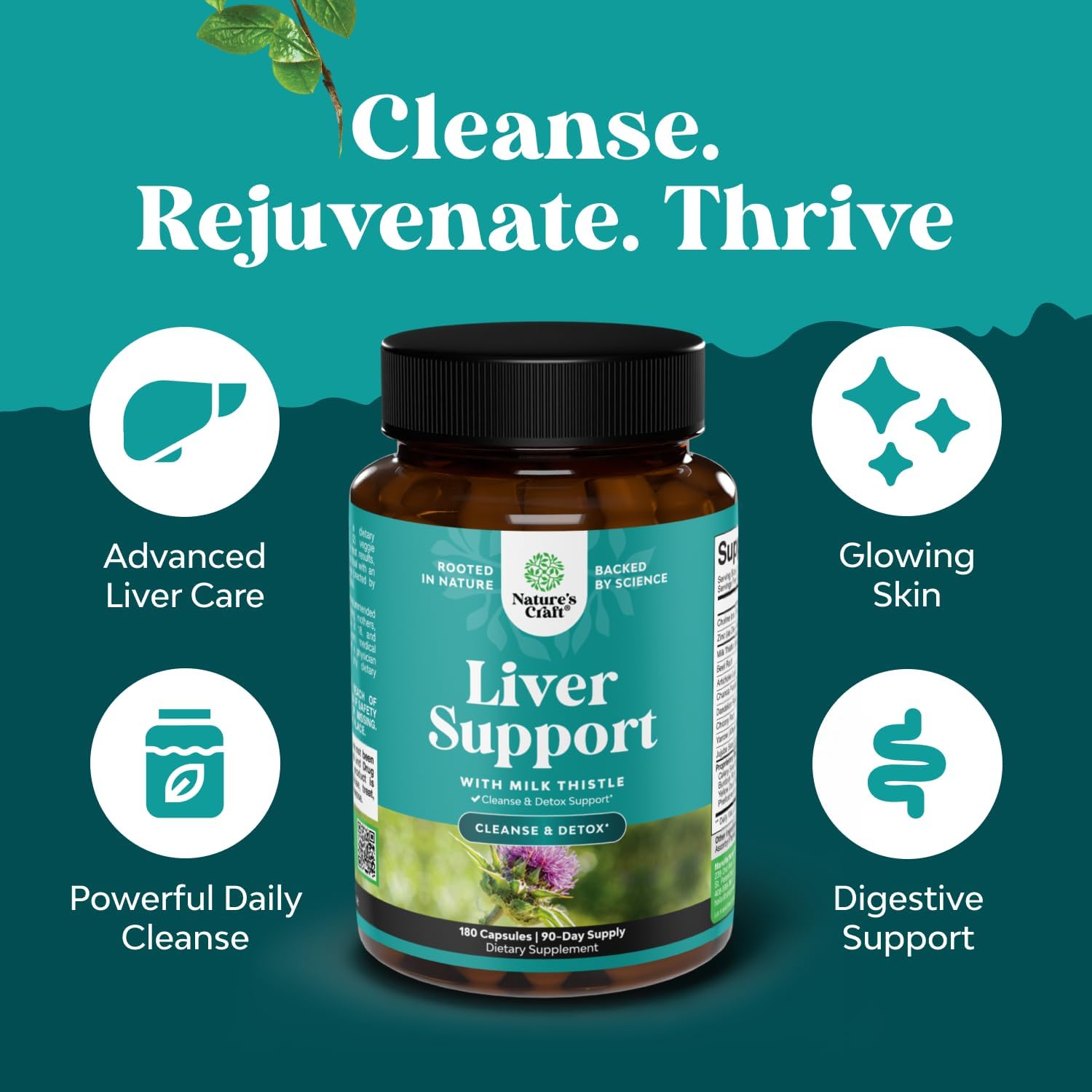 Natures Craft Liver Cleanse Detox & Repair 180 Capsules - Herbal Liver Support Milk Thistle Supplement - Silymarin Milk Thistle Supplements with Dandelion Root, Choline, Beetroot & Artichoke Extract - Image 3