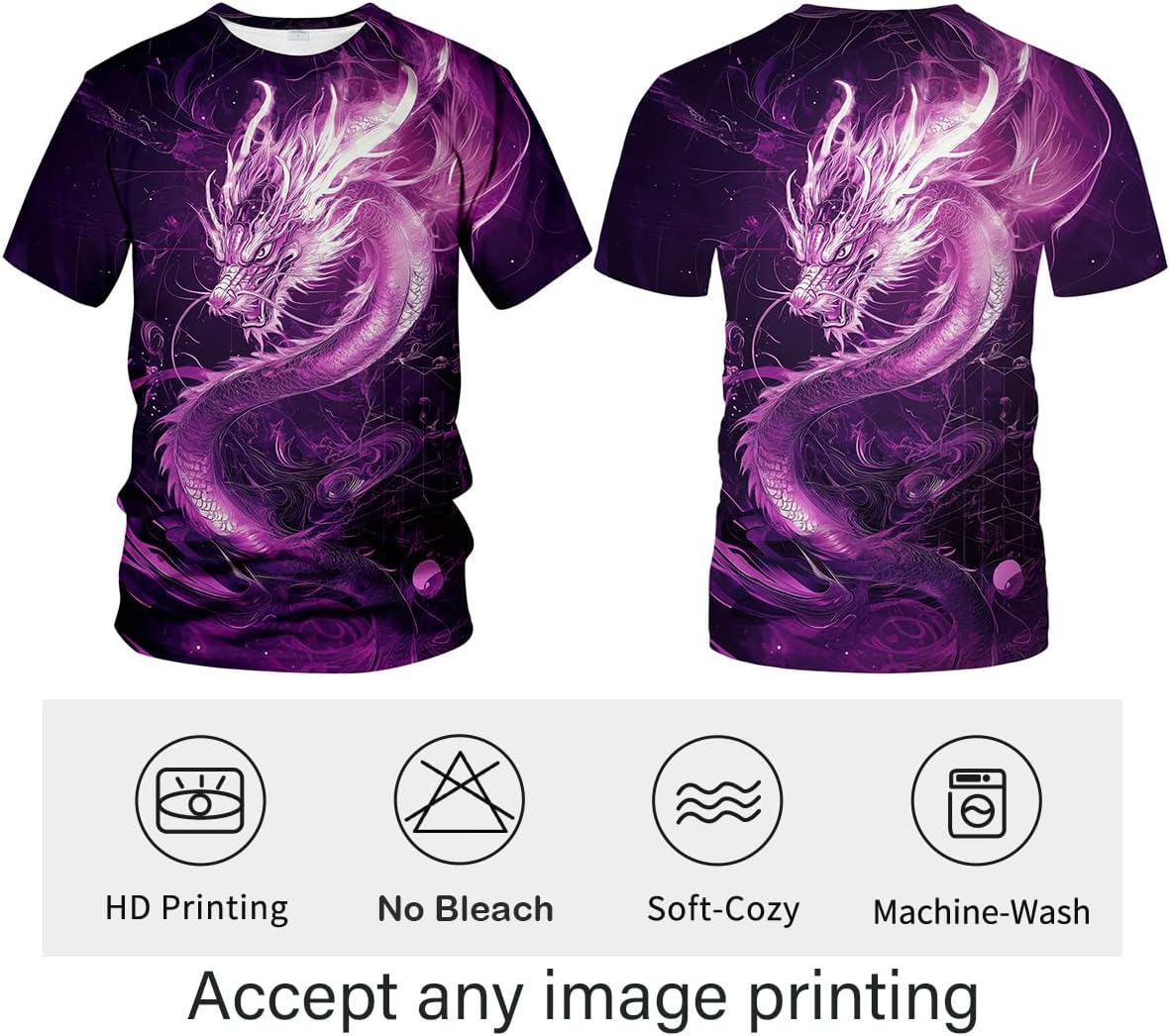 Funny Dragon Graphic T-Shirt Novelty Short Sleeve Crewneck Shirt image 4