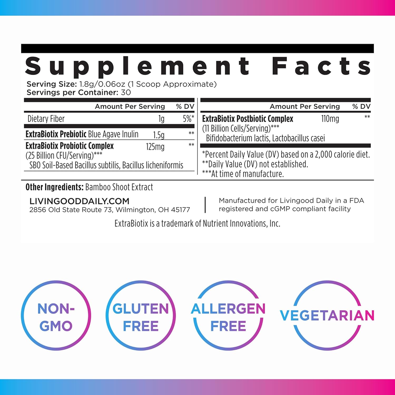 Livingood Daily Pre Pro Post Biotics Blend Powder, Digestive Health Supplement with Prebiotics from Organic Blue Agave Inulin, SBO Probiotics, Probiotics for Women & Men, Non GMO, Vegan, 30 Servings - Image 5