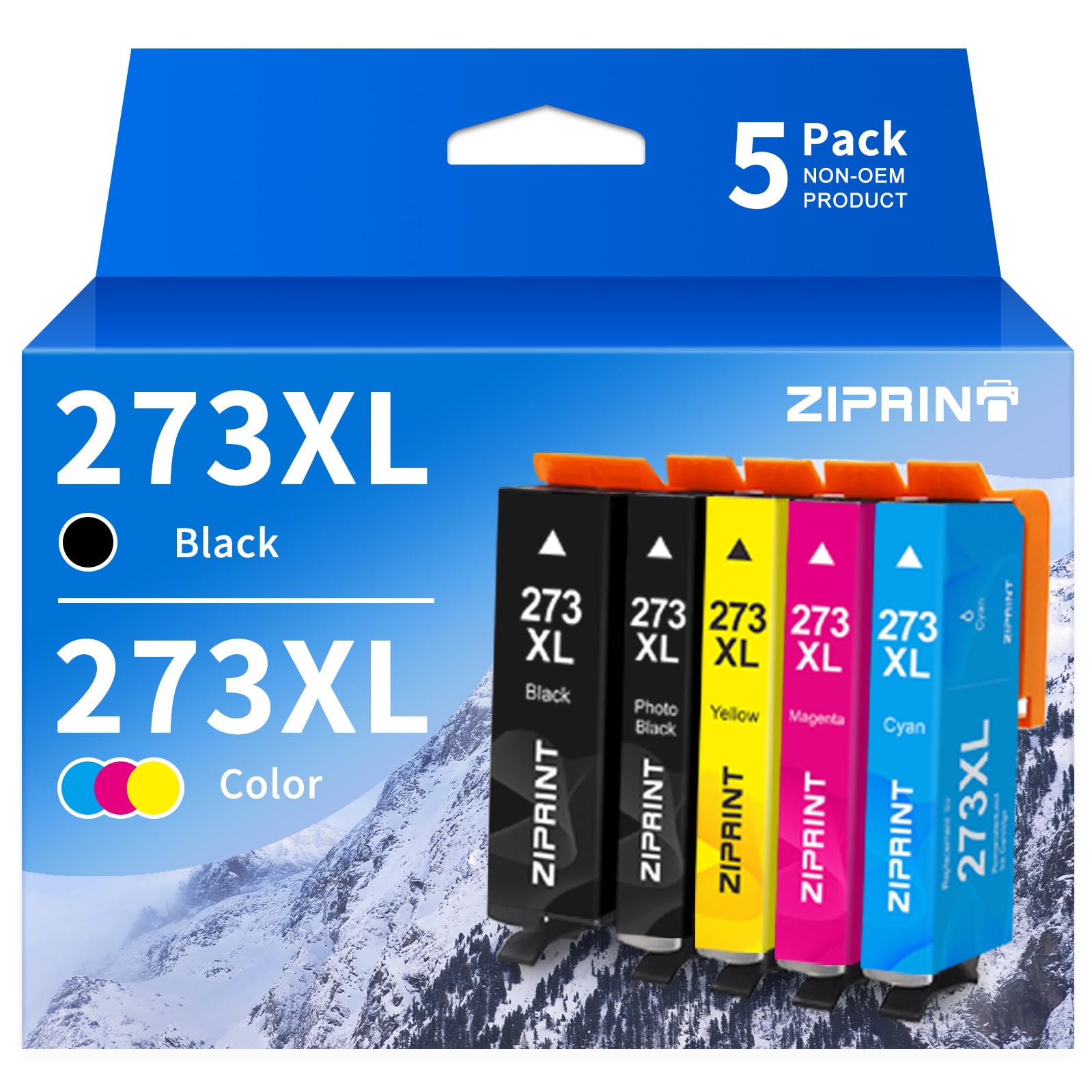 ZIPRINT 273XL Remanufactured Ink Cartridge Replacement for Epson 273 Ink Cartridges, for XP-800 XP-810 XP-820 XP-600 XP-610 XP-620 XP-520 Printer, Black Cyan Magenta Yellow Photo Black, 5-Pack 273XL