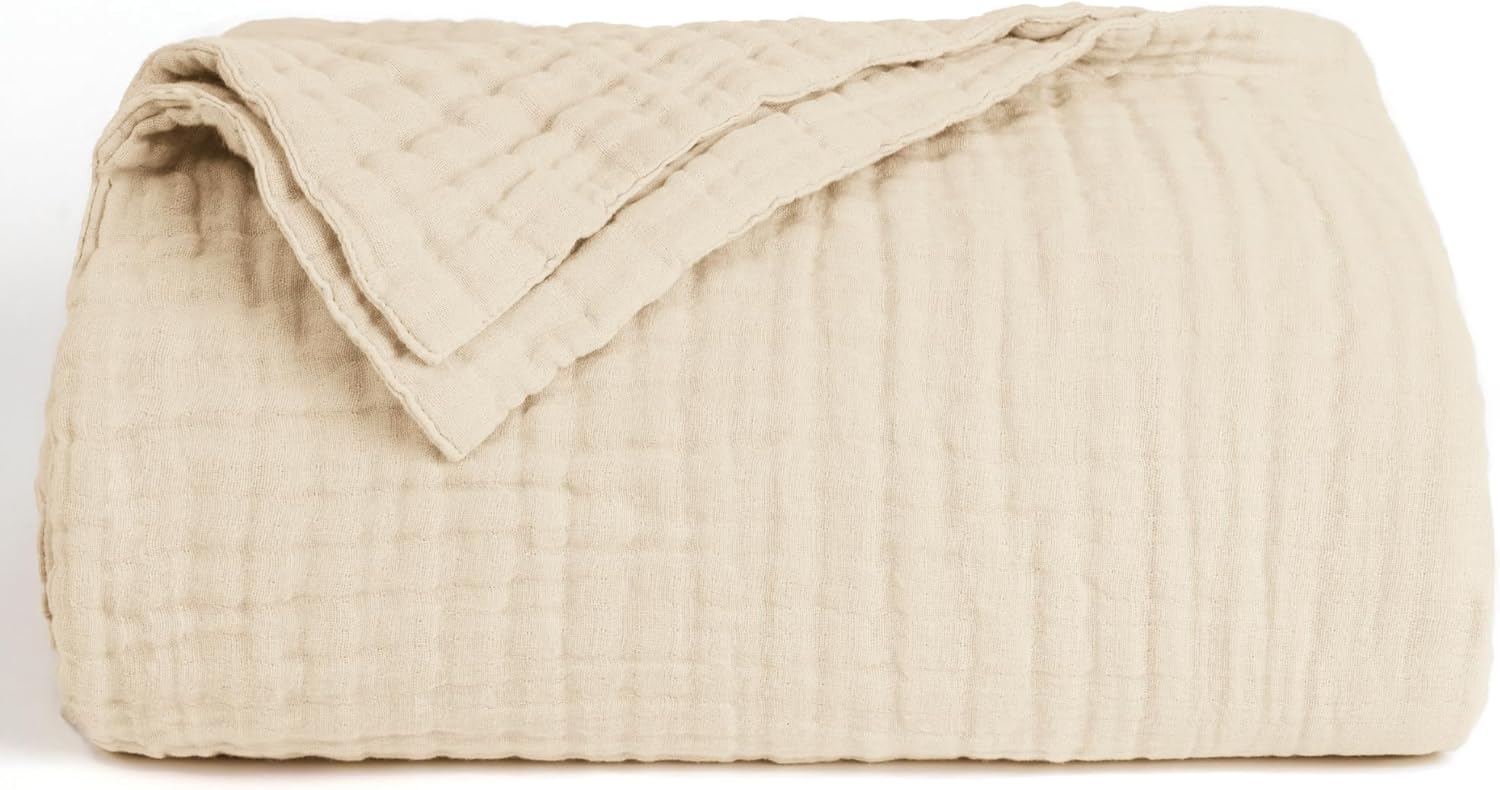 Love's cabin 6 Layer 100% Cotton Muslin Blanket, 60"x80" Twin Muslin Blanket for Couch Bed, Lightweight and Breathable Cotton Gauze for Adult, Beige - Image 6