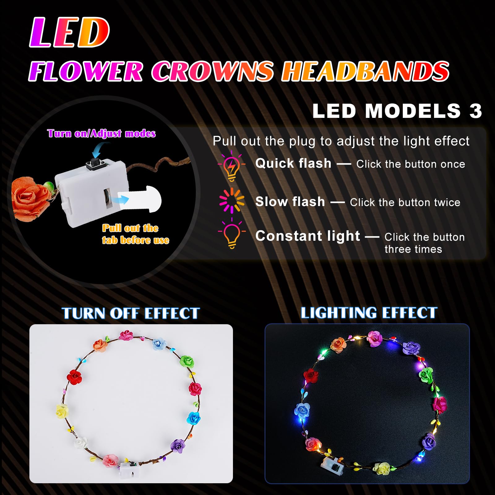 6883 100 PCS LED Flower Crowns Headbands, Light Up Flower Crowns , Glow in Amazon.com : Syhood 50 Pcs LED Flower Crowns Headbands  main image 3