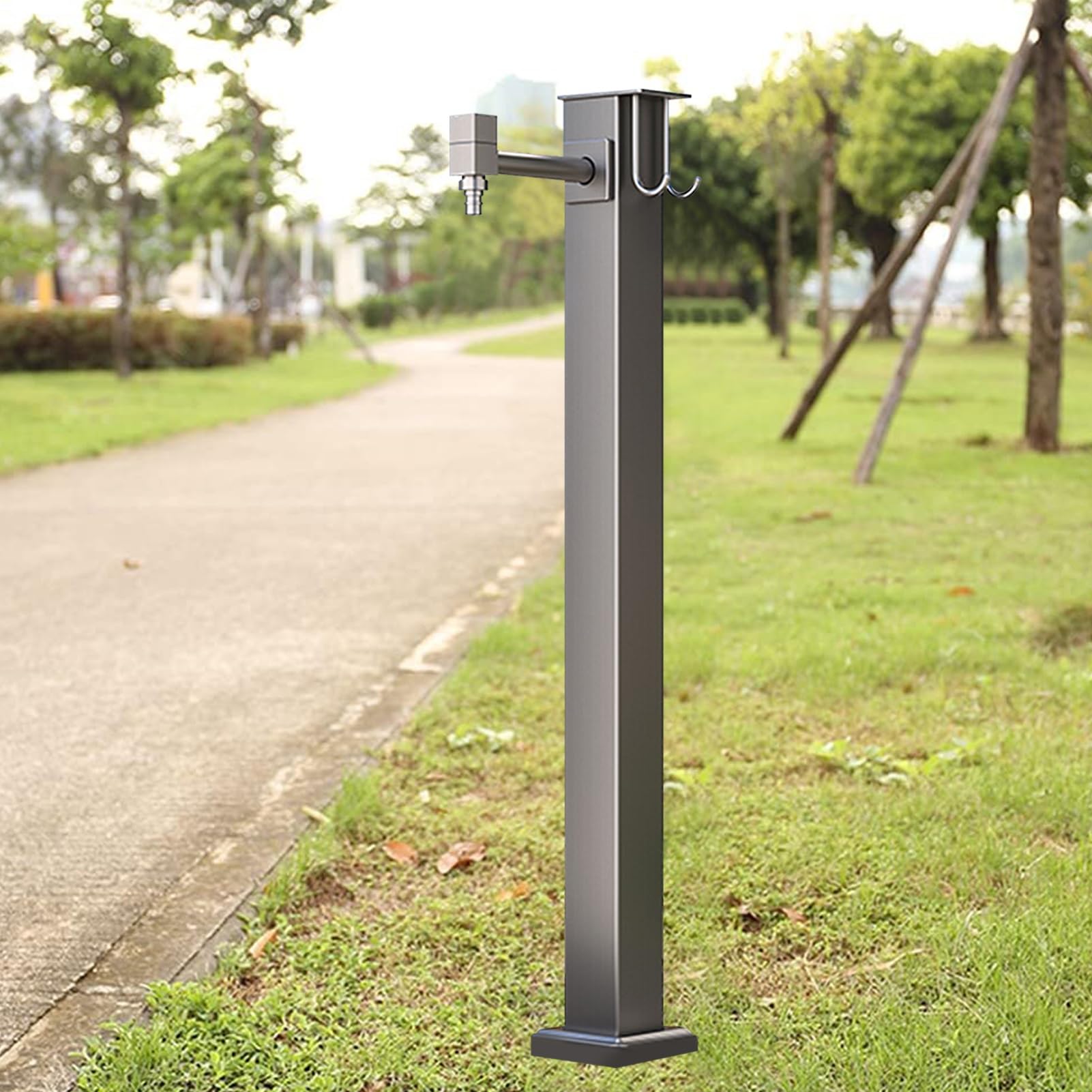 ZYCHSJXA 304 Stainless Steel Outdoor Garden Faucet Freestanding Decorative Water Feature with Hose Stand Antifreeze Frost Free Column Spigot for Courtyard 60cm/23.6in Height