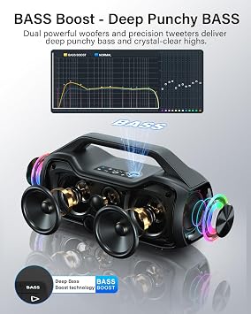 Portable Bluetooth Speaker Wireless, 200W Peak Loud Sound, Bass Boost