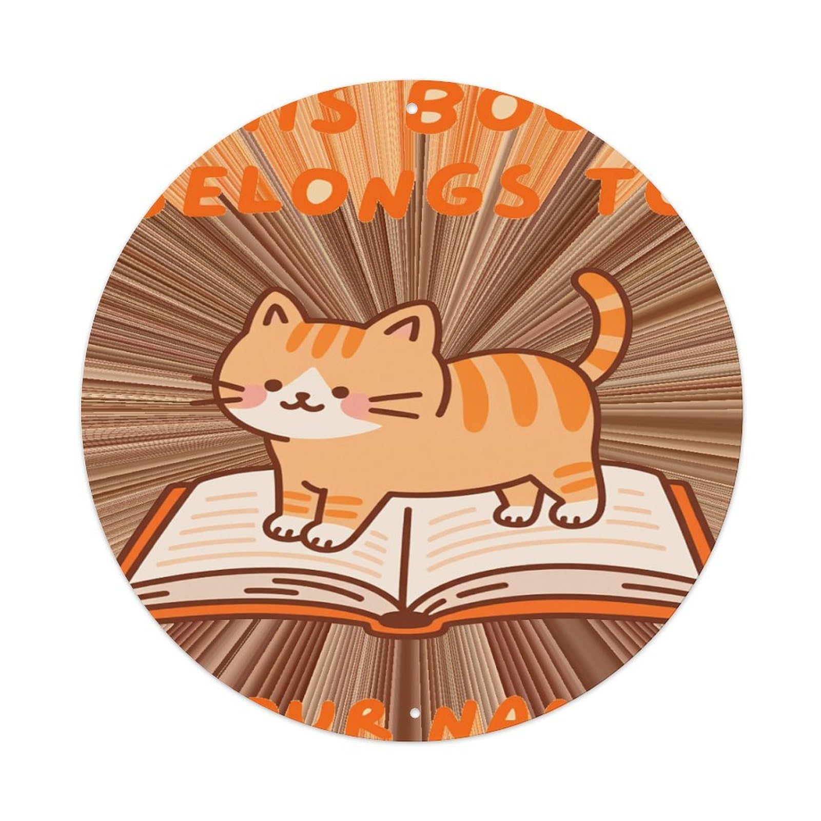 Cute Cat On Book_1 Round Tin Sign Retro Metal Sign for Cafe Bar Pub Home Game Room Gym Club Wall Decoration Vintage Metal Poster 8x8 Inch