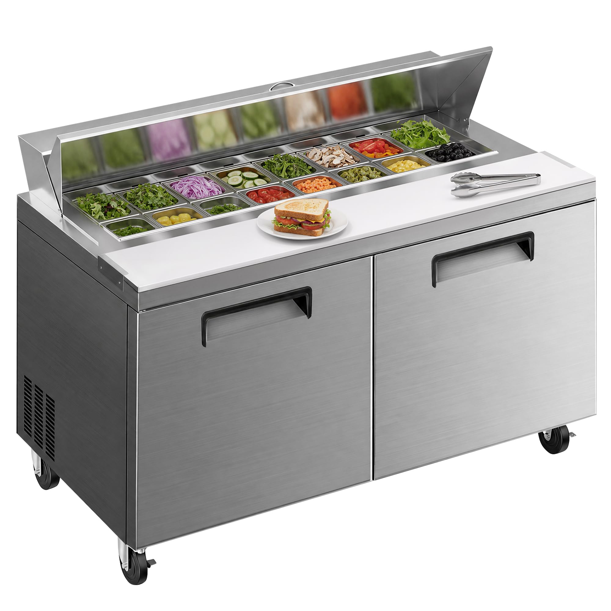 60" Commercial Sandwich Prep Table Refrigerator, 16.33 Cu.Ft
