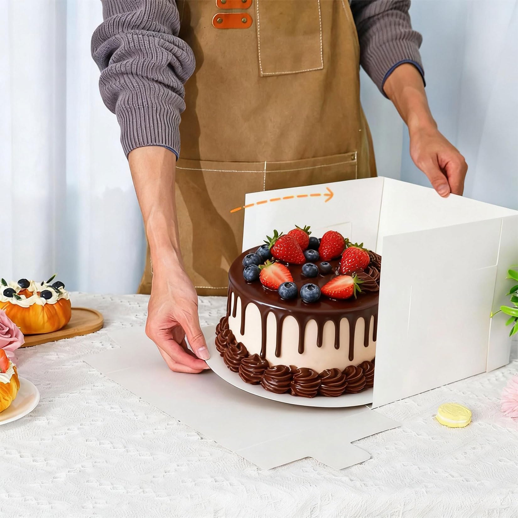10 pezzi Scatola per torte 30x30x20 cm, Scatola per torte in cartone con finestra trasparente, Scatola per torte riutilizzabile in cartone (10, Bianco, 30 cm)
