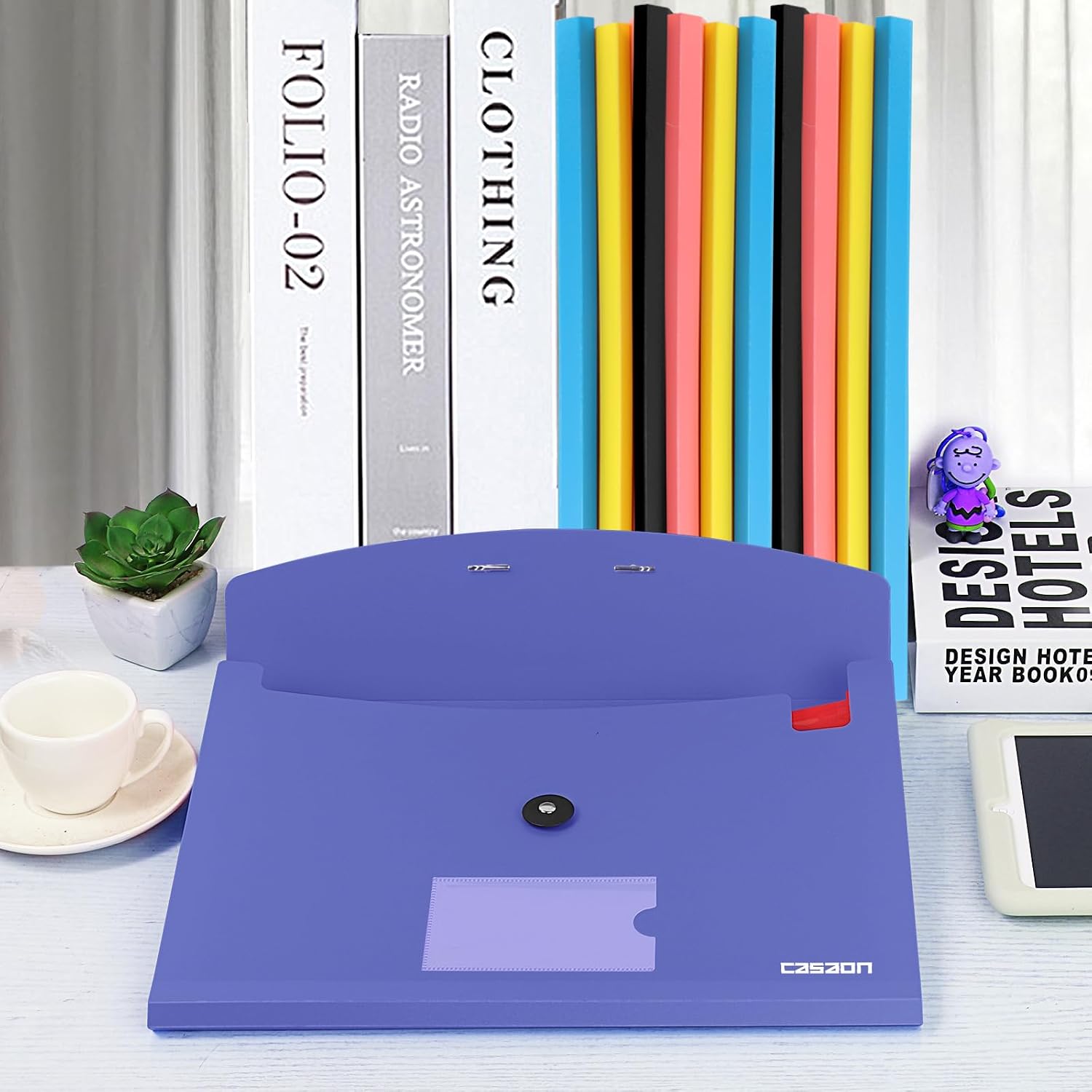 7 Pocket Accordian File Folders, Expanding File Folder A4 Letter Size Paper Portable Document Organizer-Blue Purple image 5
