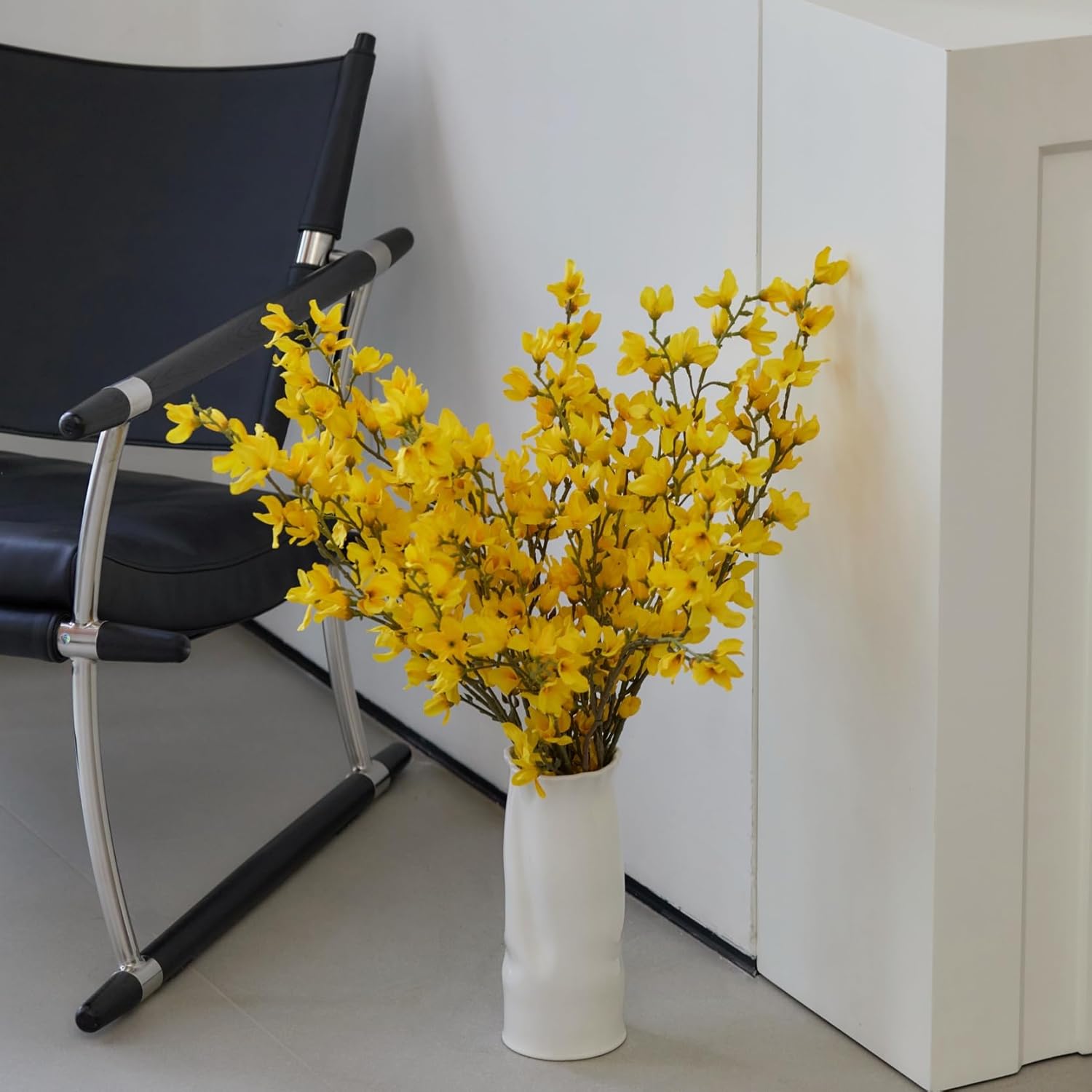 WILD WORKS Artificial Forsythia Branches Valentines Day Decoration, 38 Inch Silk Flowers for Wedding Home Decor, Real Touch Yellow Spring Floral Arrangement for Centerpiece, Photography Props (Yellow)