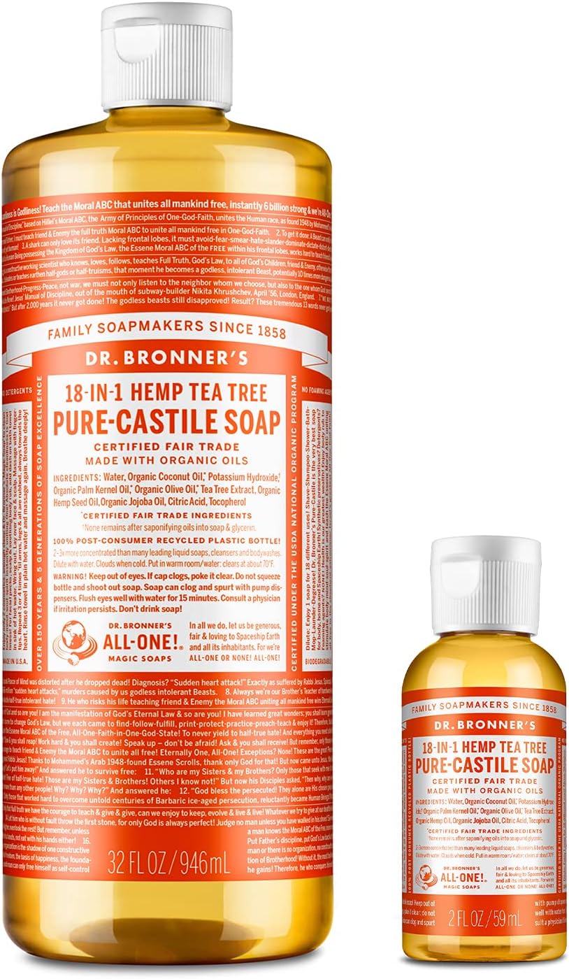 Dr. Bronner’s PureCastile Liquid Soap Tea Tree Bundle. 946 mL Bottle