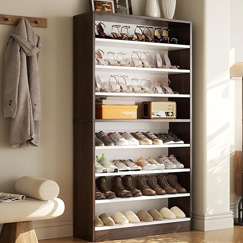 Miniatura 11 de Homieasy Armario alto para zapatos, organizador de zapatero de madera de 9 niveles para clóset, armario independiente de almacenamiento de zapatos