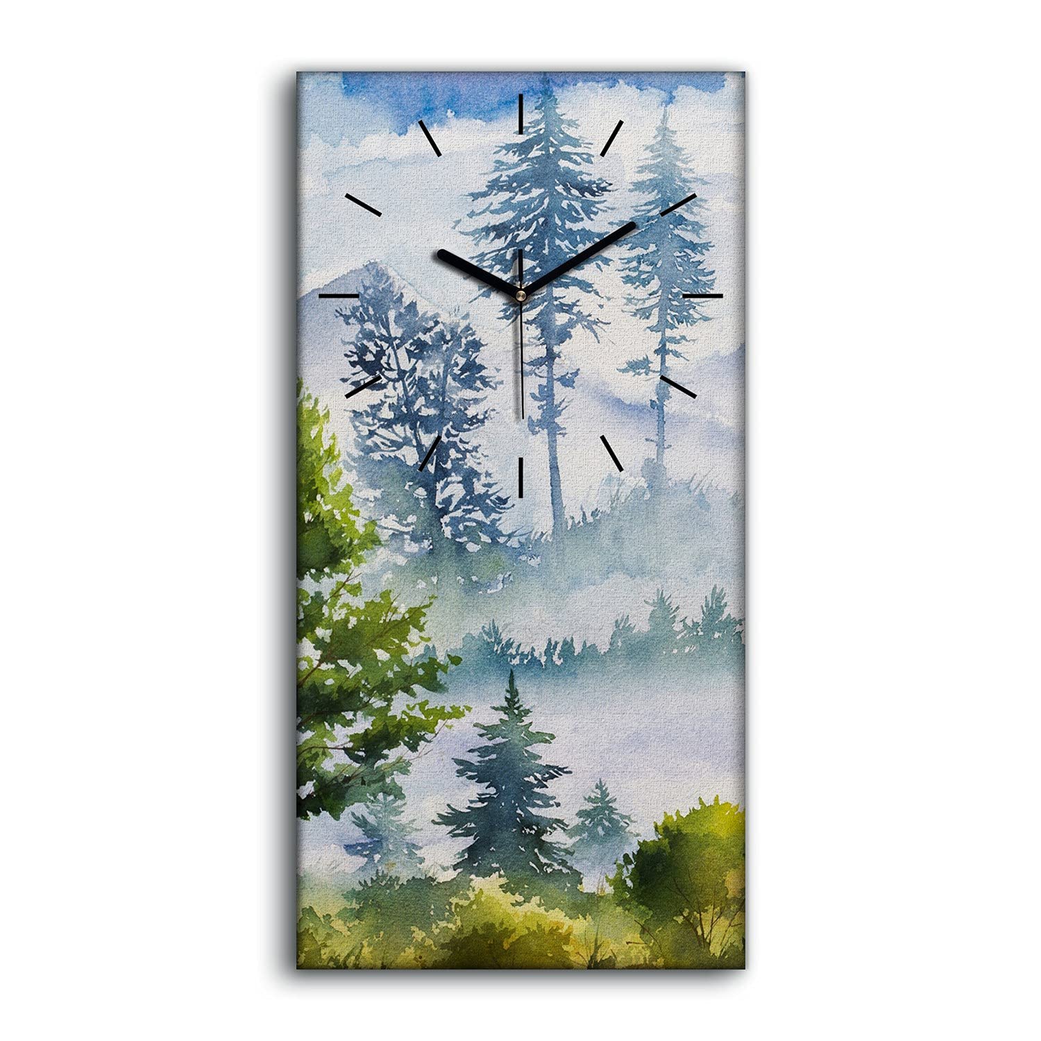 Horloge sur Toile Sans Tic-Tac Tableau Paysage Nature 30x60cm avec Aiguilles Noires