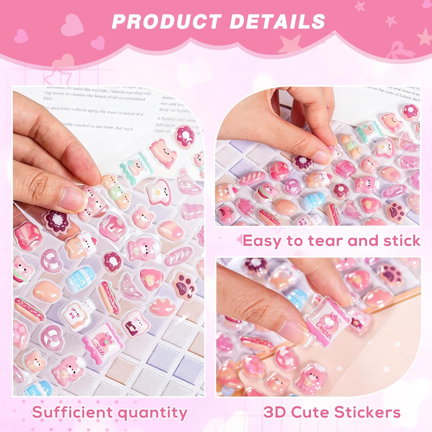 3D Puffy Stickers, 10 Sheets 500+ Kawaii Cute Mini Decorative Stickers image 3