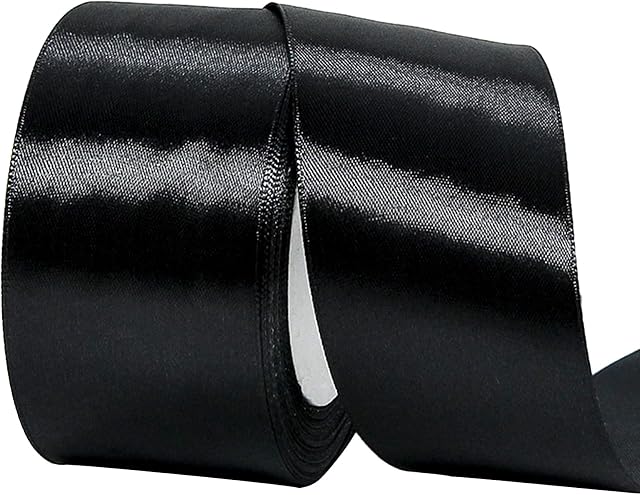 22m Halloween Black Ribbon Satin Ribbon 50mm Wide,Thick Black Ribbon Gift Ribbon Fabric Ribbon Halloween Ribbon for Gift Wrapping Hair Bows Cake Car Wedding Party Valentine's Day Halloween Decoration