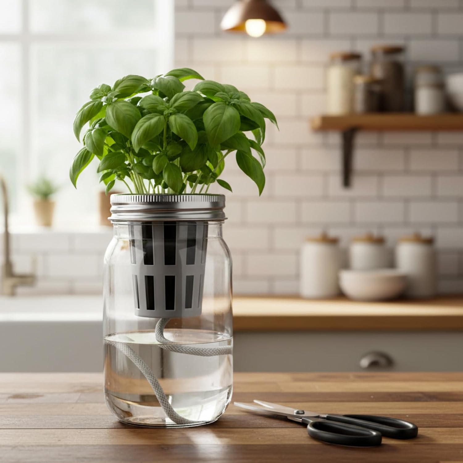 12 Set Hydroponic Herb Garden Planter Indoor Kit, Include 12 Self Watering Mason Jars 12 Planting Baskets 12 Pre Sown Growth Plugs and 12 Absorbent Cores Herb Growing Kit for Gardening