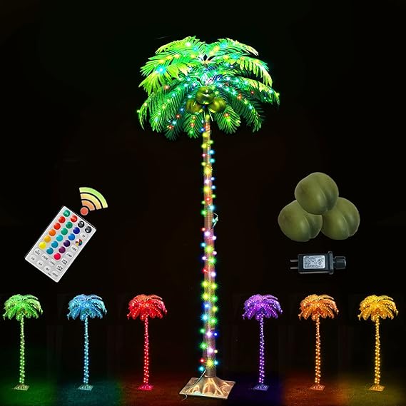 5FT 189 LEDs Colorful Lighted Palm Trees, Artificial Palm Tree Lights with Remote