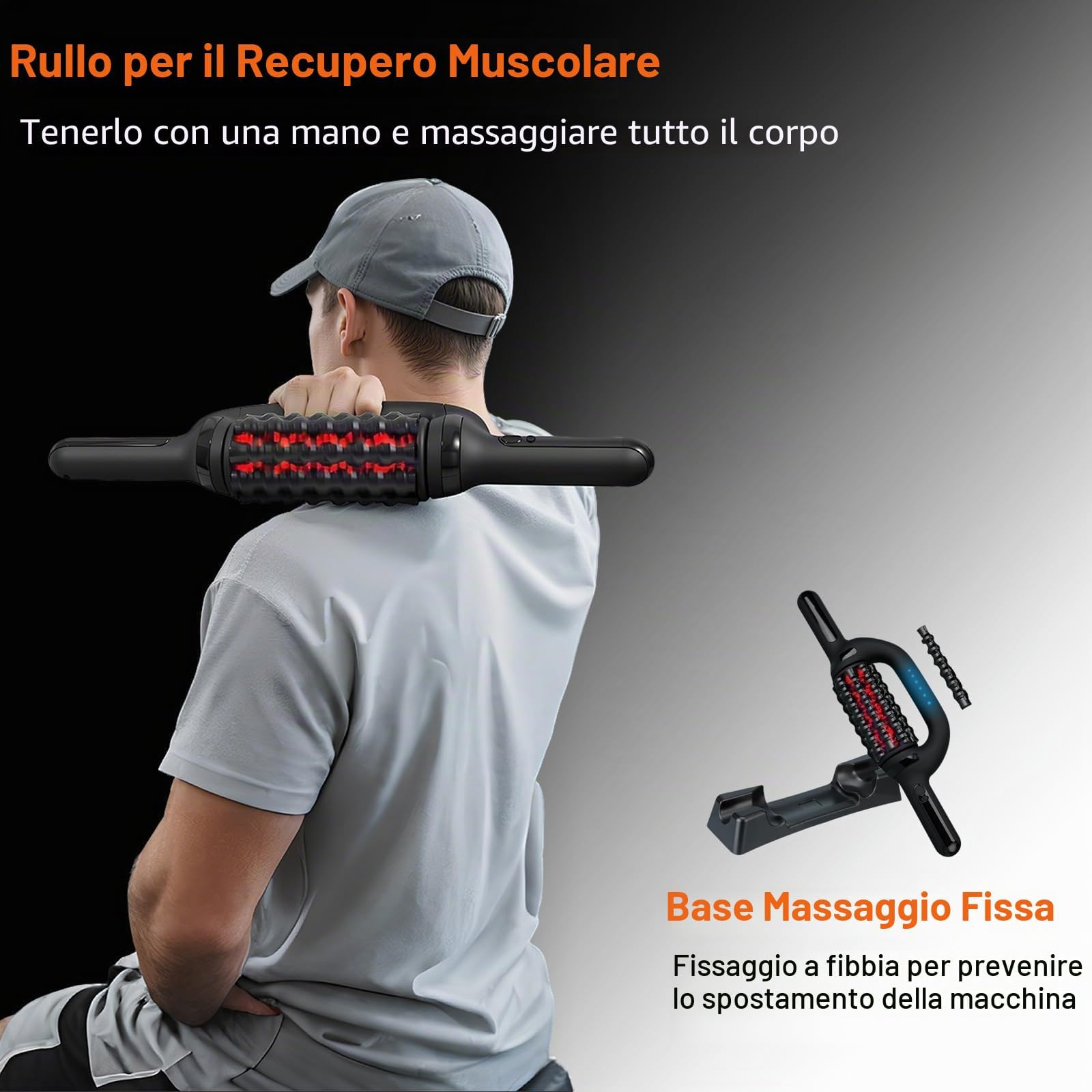 Massaggiatore Elettrico a Rullo Manuale,Rullo Massaggio Muscolare Elettrico con Redlight,6 Velocità,per schiena,gambe,glutei,Drenaggio Linfatico e Recupero Muscolare