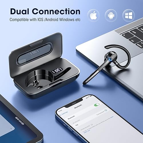 Miniatura 5 de Auricular Bluetooth inalámbrico con micrófono integrado 400 mAh pantalla de batería estuche de carga 55 horas de reproducción, auricular Bluetooth