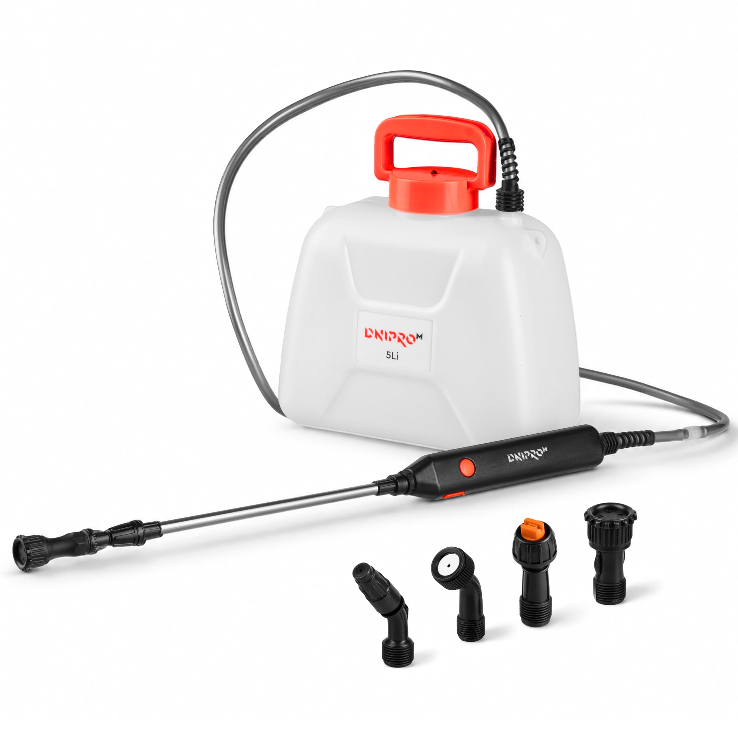 Spruzzatore a Batteria 5L - Pompa Irroratrice a Batteria Ioni di Litio 2,4Ah, USB-C, Lancia Telescopica, 4 Ugelli e Tracolla - Nebulizzatore Giardino per Piante e Giardinaggio di Dnipro-M