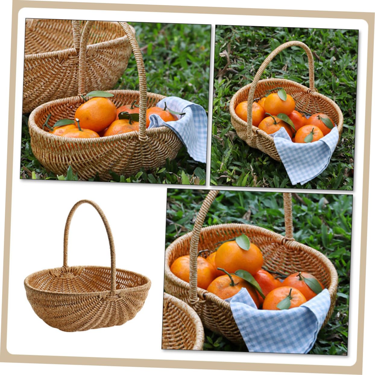 BESPORTBLE cestino della spesa cestino per la raccolta delle bacche ciotole cestino per picnic cestino per uova intrecciare il cesto delle uova cestino da Light Brown Riutilizzabile