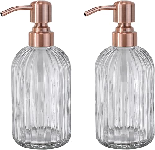 Miniatura 15 de TUTEW Dispensadores de jabón de vidrio con cabezal de bomba de bronce aceitado, dispensador de jabón de manos para cocina y baño, dispensador de
