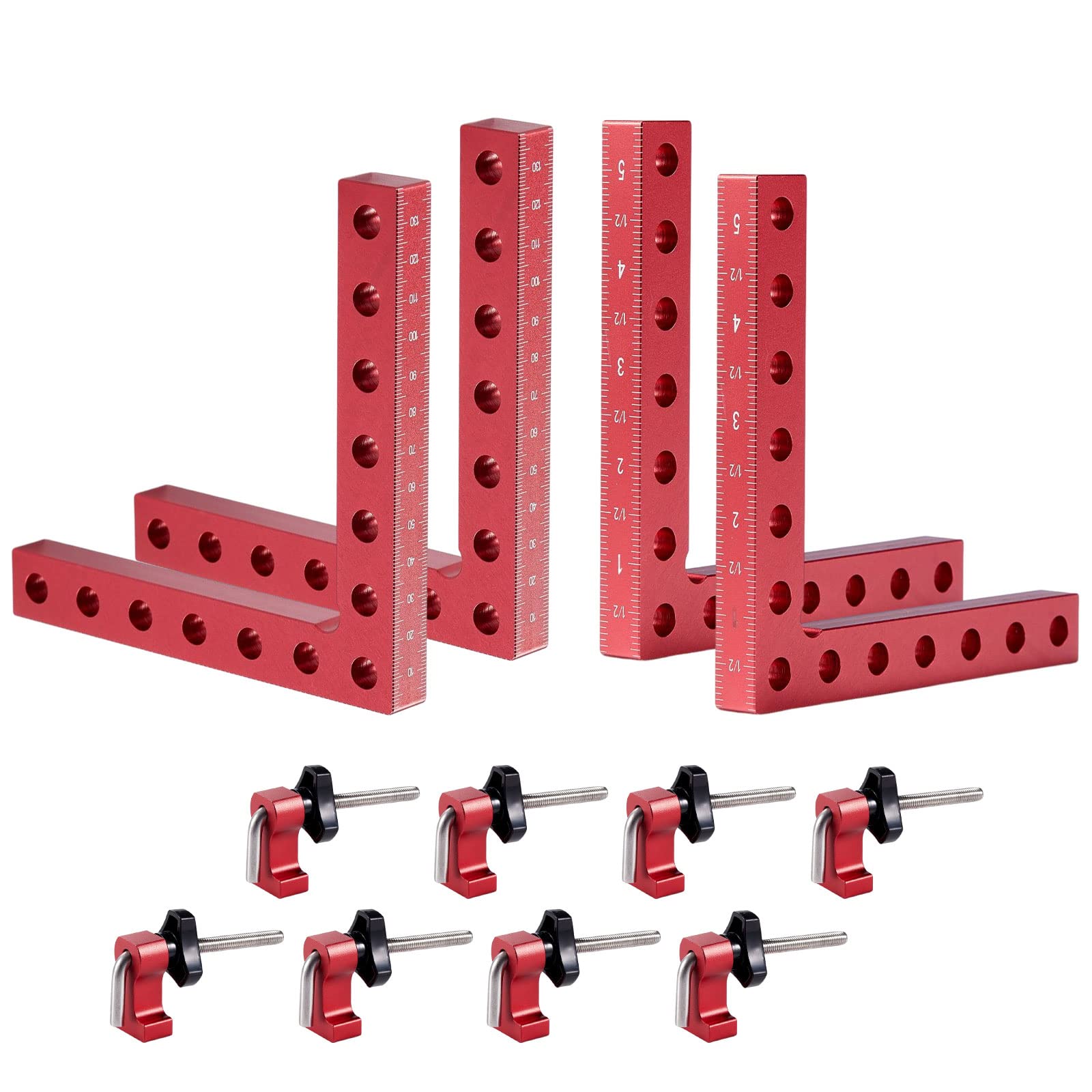 4 Pack Degree Square Clamp, Angles 90 Positioning Squares Tool, Fence Clamps for Woodworking, Right Angle Clamping Squares 7 Holes Aluminum Alloy Positioning Squares, Carpenter Corner Clamping