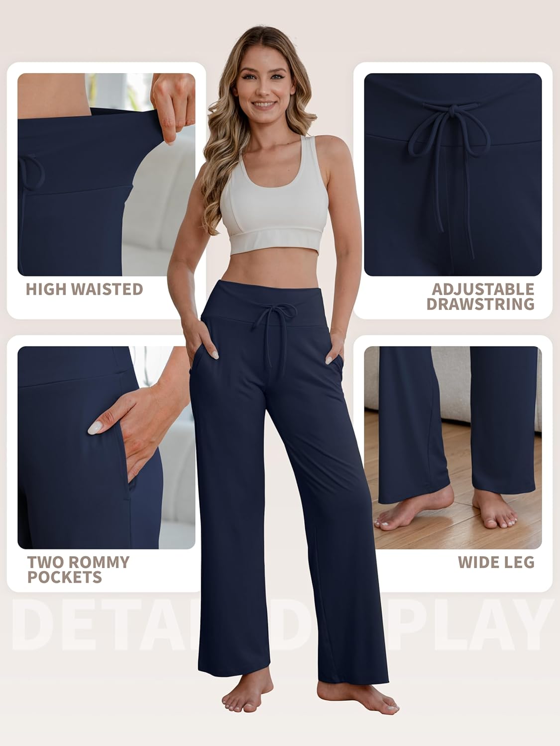 3 Pack Womens Wide Leg Pants with Pockets Comfy Casual Yoga Lounge Pant Sweatpants Loose Pajama Pants - Image 3