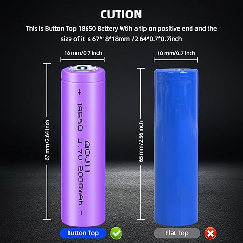 Miniatura 4 de Paquete de 2 baterías recargables 18650 de litio de 3.7 V, 2000 mAh, alta capacidad para linternas LED, faros, cámara (botón superior)