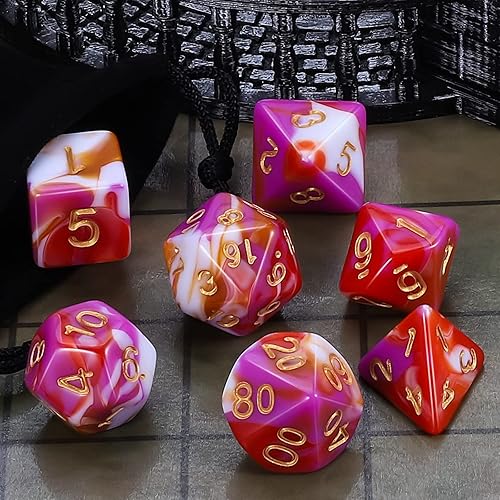 Miniatura 102 de CiaraQ DND - Juego de dados poliédricos para juegos de rol de Dungeons and Dragons RPG MTG, con 1 bolsa de dados (rosa + amarillo) Rosa +
