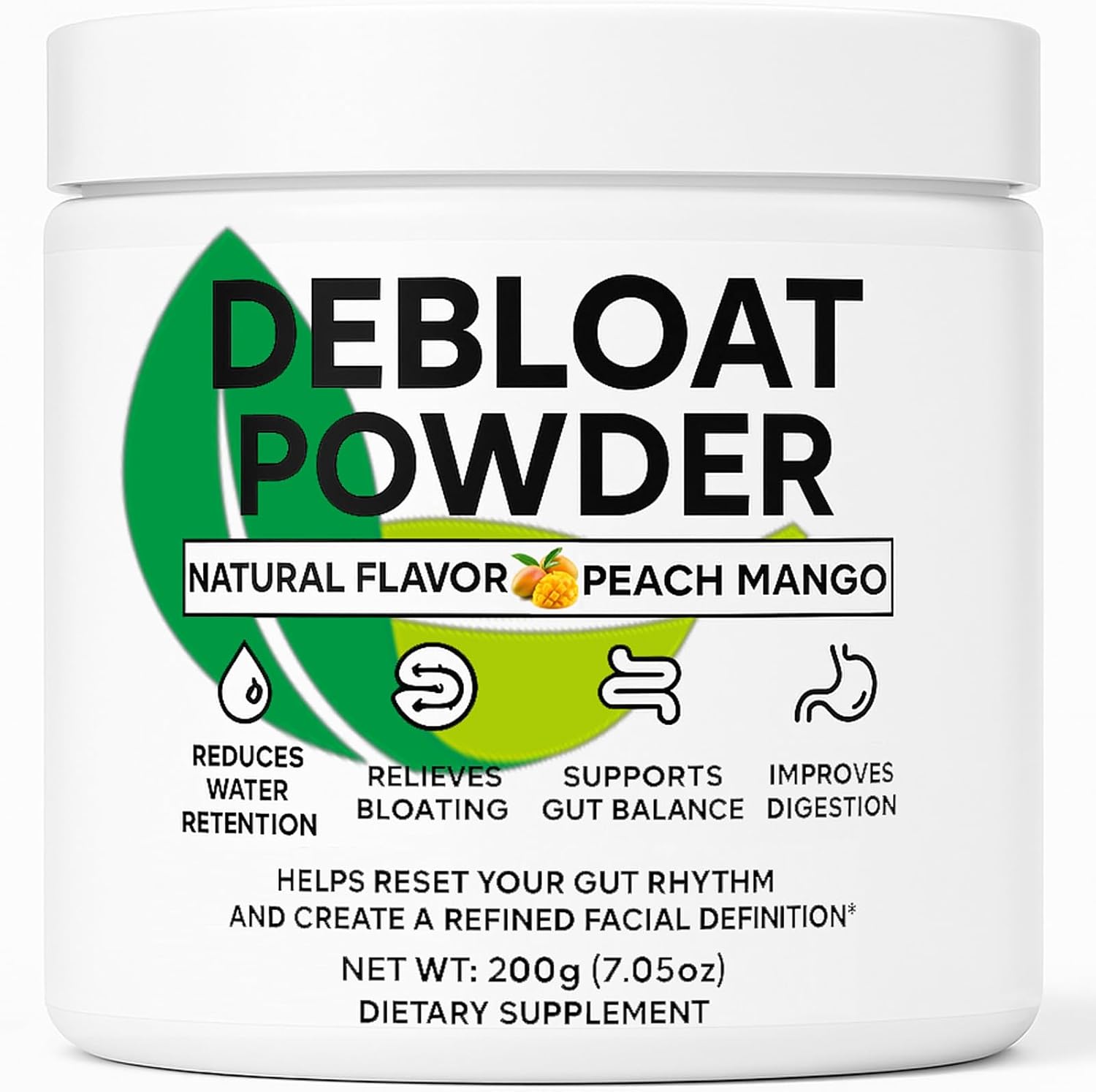 Debloat Powder for Supports Digestive Comfort & Bloating Relief, Digestive Enzymes for Women & Men, Rich in Vitamin C, Dandelion Root, Horsetail Extract, Non GMO, Peach Mango, 200G / 7.05OZ