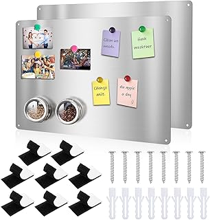 2 Pack Stainless Steel Magnetic Board, 17.1" x 11.8" Magnet Bulletin Board to Display Magnetic Letters Numbers, Notes, Photos, Spice Jars, Suitable for Wall, Refrigerator, Cabinet