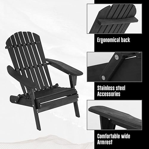 Miniatura 4 de BIQWBIC Silla plegable Adirondack, silla de césped resistente a la intemperie, sillas modernas para fogatas al aire libre, sillas para patio,
