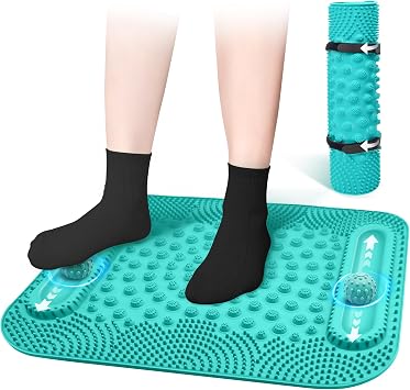 Foot Massage Mat with Two Massage Balls, 5-Zone Acupressure & Reflexology Mat for Various Stimulation, Portable Pressure Point Pad for Feet Relaxation, Pain, Fatigue ReliefLake Blue