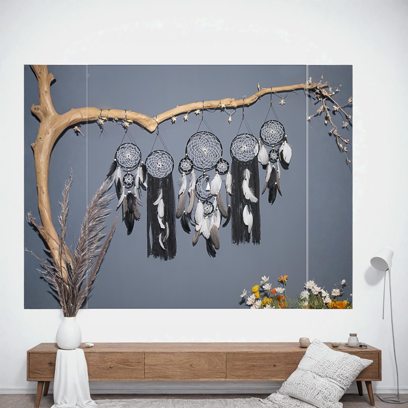 Traumfänger Wanddekoration, großer Boho-Traumfänger mit luxuriösen Federn und Perlen, handgefertigter Wandbehang für Schlafzimmer, Kinderzimmer, Wohnzimmer, Geschenk bereit für Mädchen & Erwachsene