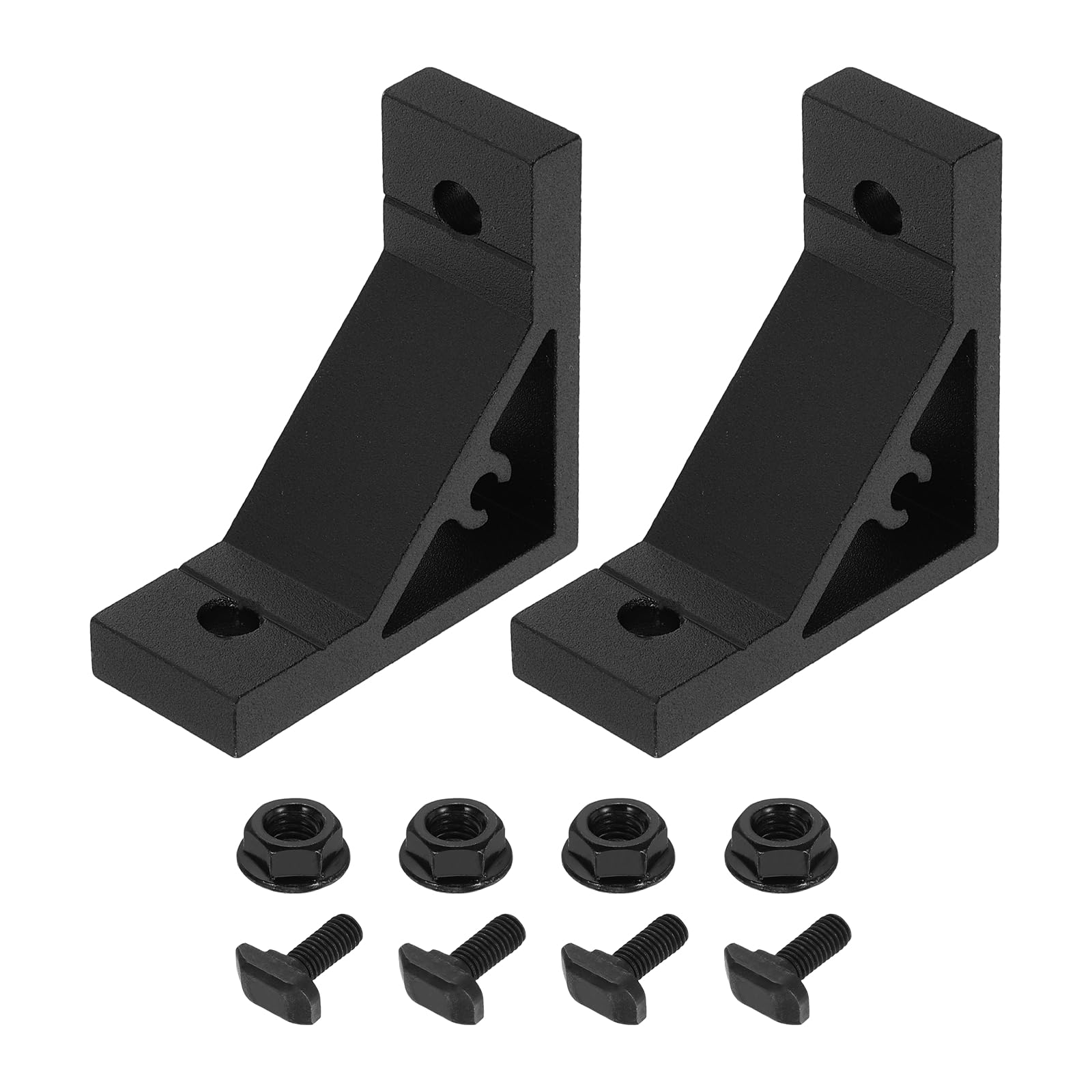 sourcing map 2Set 90 Degree Angle Corner Brackets, 53x53x22mm 3030 Series Aluminum Extrusion Profile Accessories, Corner Brace Joint Connectors with Mounting Screws and Nuts, Black