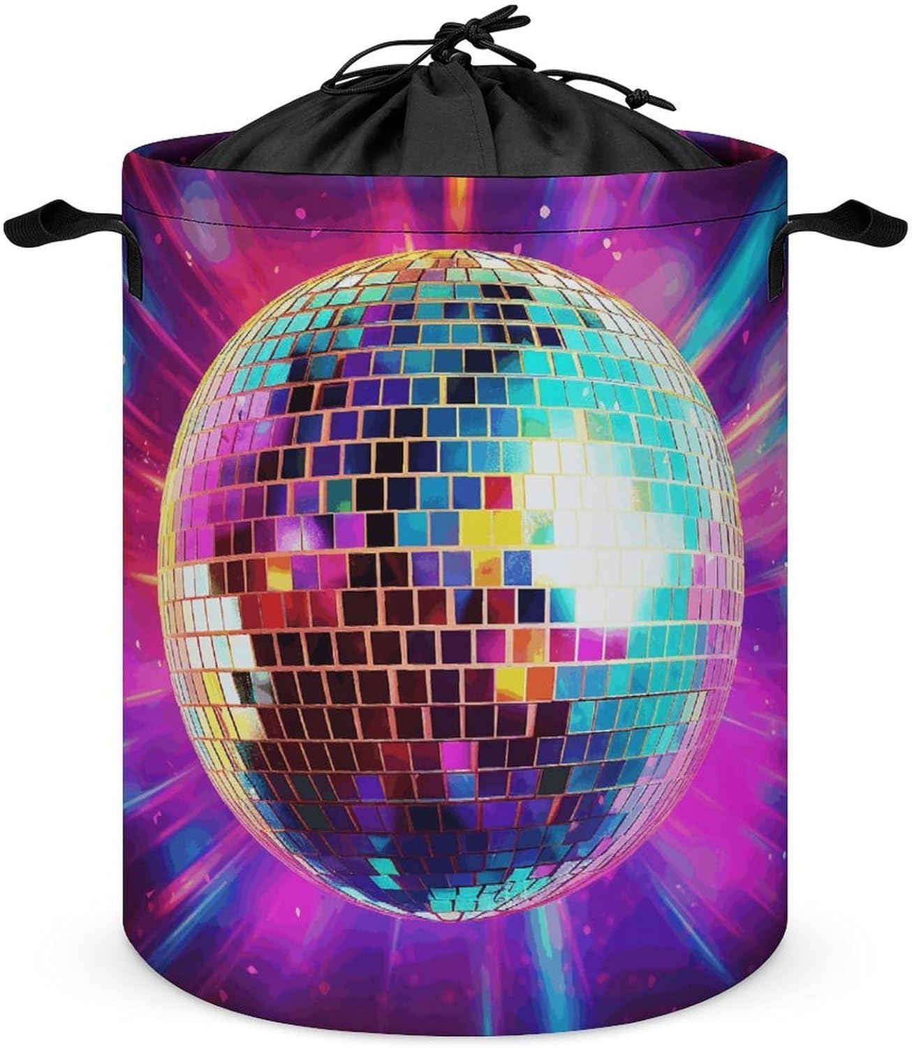 Space Disco Ball Laundry Basket Collapsible Clothes Hamper with Reinforced Handles Large Capacity Waterproof Laundry Bag Freestanding Laundry Hamper for Bedroom Bathroom
