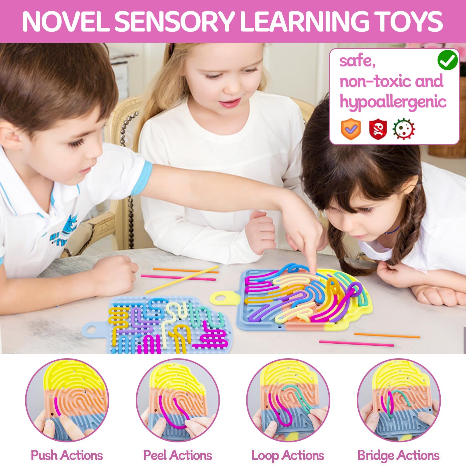 BMSQOFD 2 Pack Sensory Activity Board,Double-Side Silicone Fidget Toys for Stress Relief,Calming,Focus,ADHD and Autism - Image 3