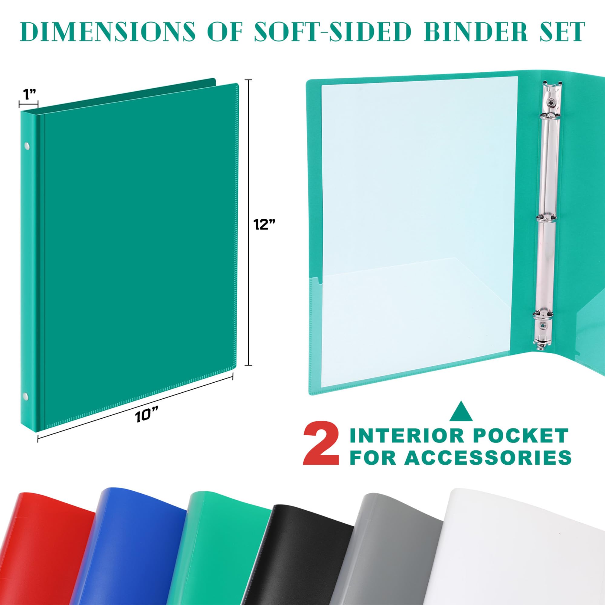 Fulmoon Lot de 6 classeurs à 3 anneaux en plastique avec poche pour bureau, école, réunion, maison (uni, 2,5 cm)