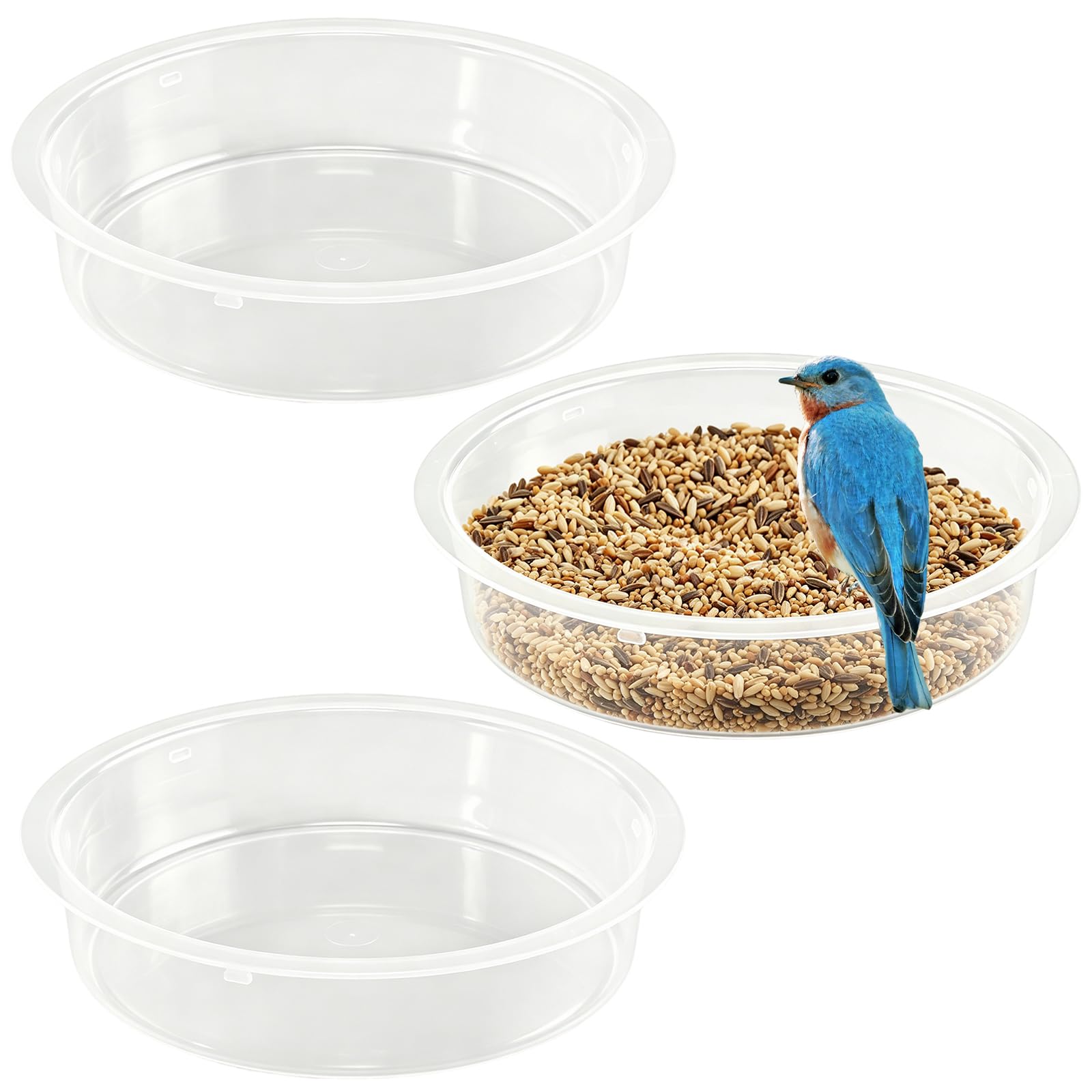 NIXRET 3 Pcs Bird Water Bowl Replacement Bird Feeder, Plastic Wild Bird Water Dish, Transparent Outdoor Wildlife Feeding Station