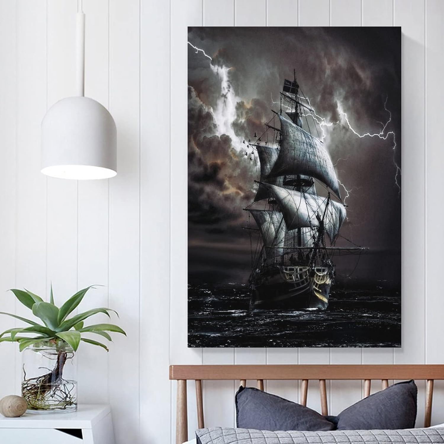 HDYDJS Stormy Pirate Ship Poster Black Sailboat Canvas Painting Wall Art Poster for Bedroom Living Room Decor 08x12inch(20x30cm) Unframe-style image 5
