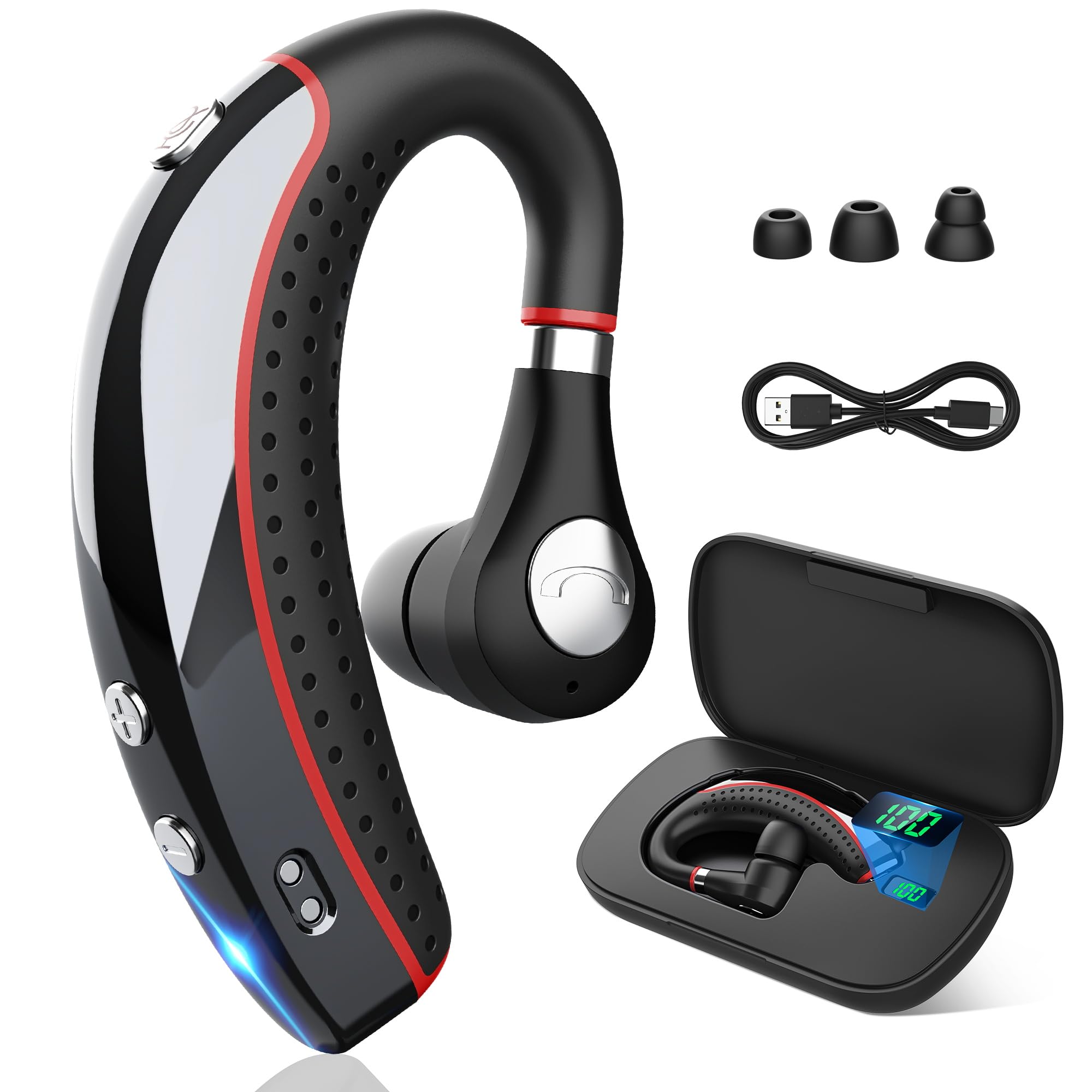 Auriculares Bluetooth V5.3, auriculares Bluetooth con tiempo de conversación de 72 horas, auriculares manos libres, ajuste cómodo, auriculares Bluetooth con micrófono para dispositivos iOS