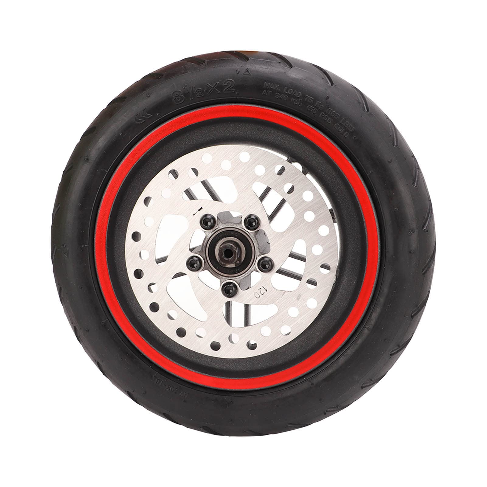 Dilwe Roue Arrière pour Trottinette électrique PRO PRO2 M3, Disque de Frein de 120 Mm avec Pneu Pneumatique Rouge, Moyeu Robuste en Alliage D'aluminium et Antidérapante cannelée.