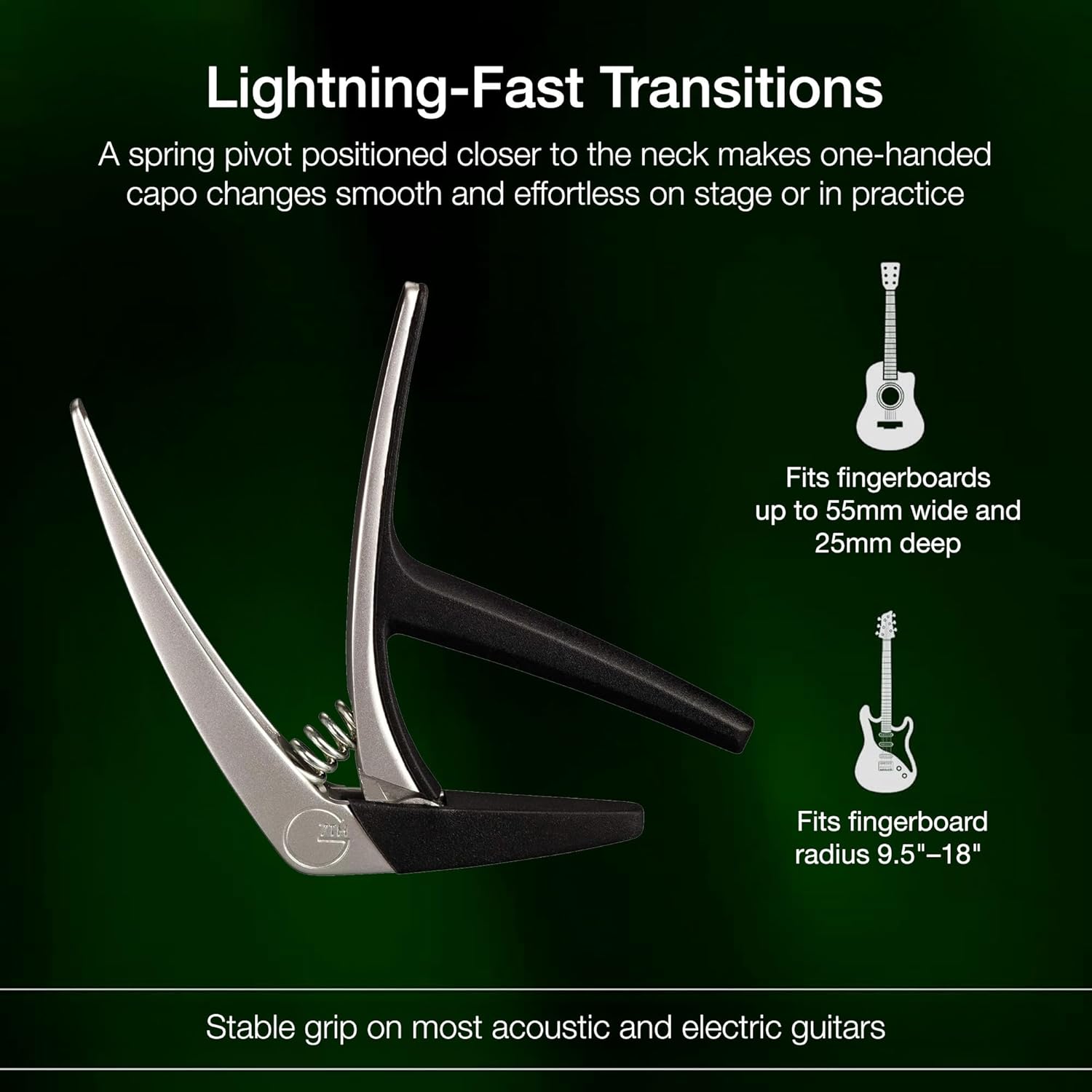 G7th Nashville 6 String Classical Silver Guitar Capo - Lightweight and Low Profile with Protective Silicone Pads - The Perfect Capo for Classical and Flamenco Guitar - UK Designed