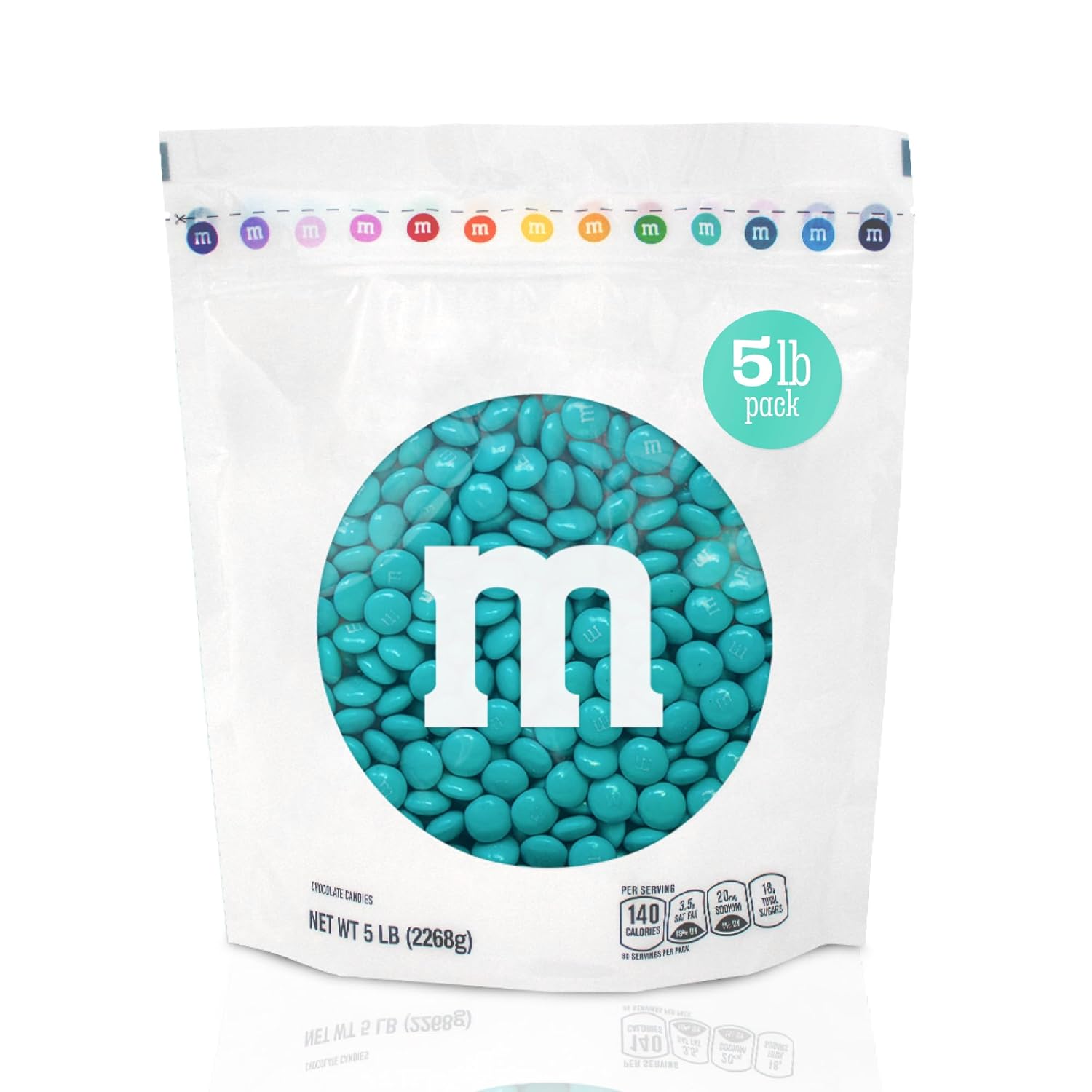 M&MS WORLD Aqua Milk Chocolate Candy, 5lbs of M&M'S in Resealable Pack for Candy Bars, Birthday Parties, Graduations, Dessert Tables & DIY Favors