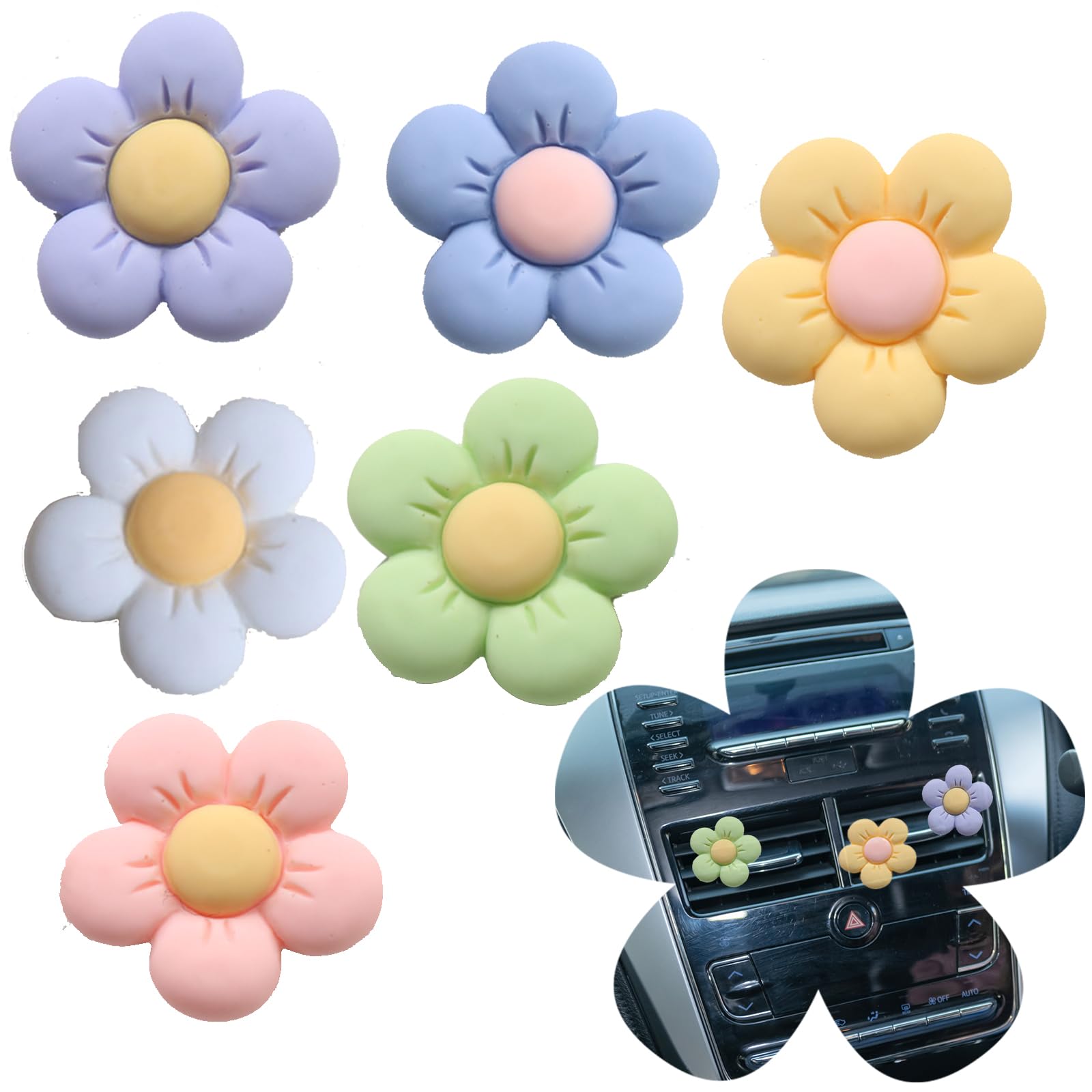 Joynaamn 6 PCS Car Accessories for Women, Flower Car Air Vent Clips Air Conditioner Outlet Decoration Car Interior Decor Charm (Sugar Color)