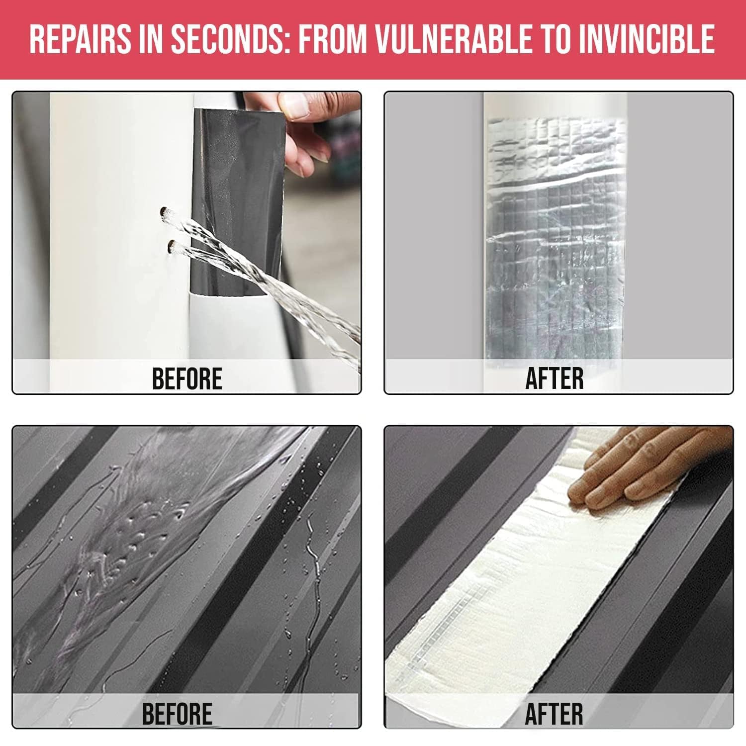 iYOGIzz Waterproof Repair Tape for Pipe Leakage Roof Water Leakage Solution Aluminium Foil Tape Waterproof Adhesive Sealing Butyl Rubber Tape for Surface Crack (5m x 2in) 2