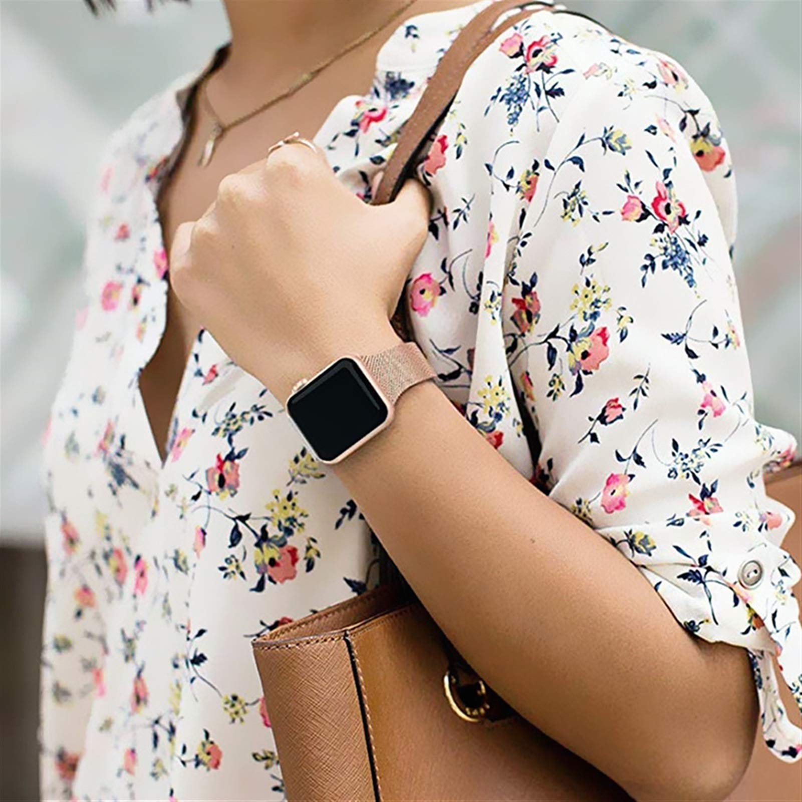 Milan Bracelet de montre en métal pour Apple Watch Bracelets 45 mm 41 mm 38 mm 40 mm 42 mm 44 mm Bracelet pour iWatch séries 7/6/5/4/3/2/1 (couleur : or rose, taille : 42 mm)