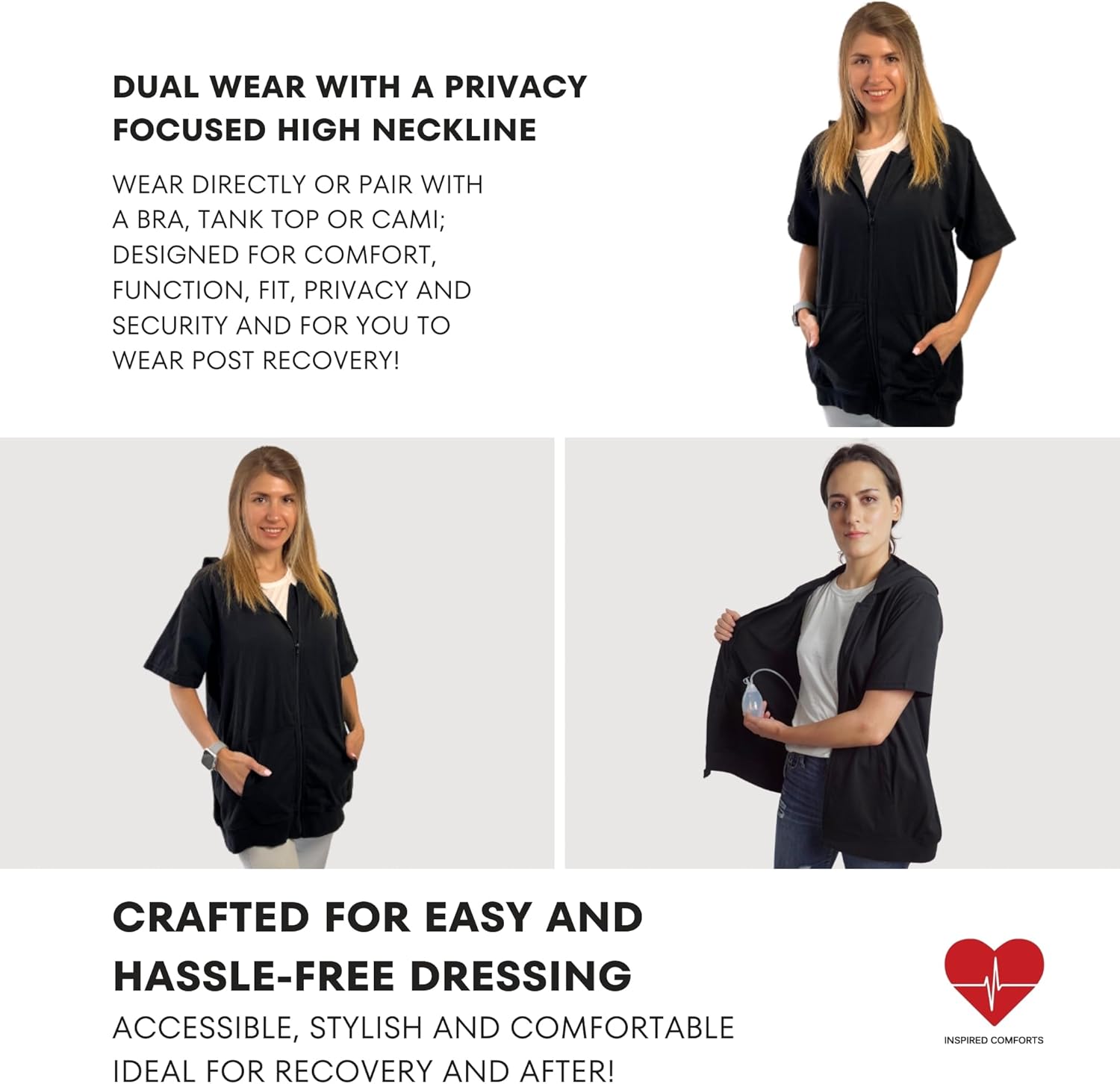 Inspired Comforts Mastectomy Recovery Hoodie with Drain Pockets - Image 4