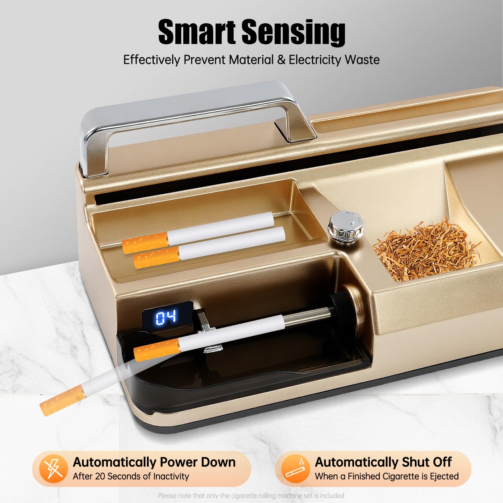 Riempitrice elettrica per sigarette con display contatore (oro) | Velocità regolabile, spegnimento automatico e 3 tubi in metallo da 5,5/6,5/8 mm