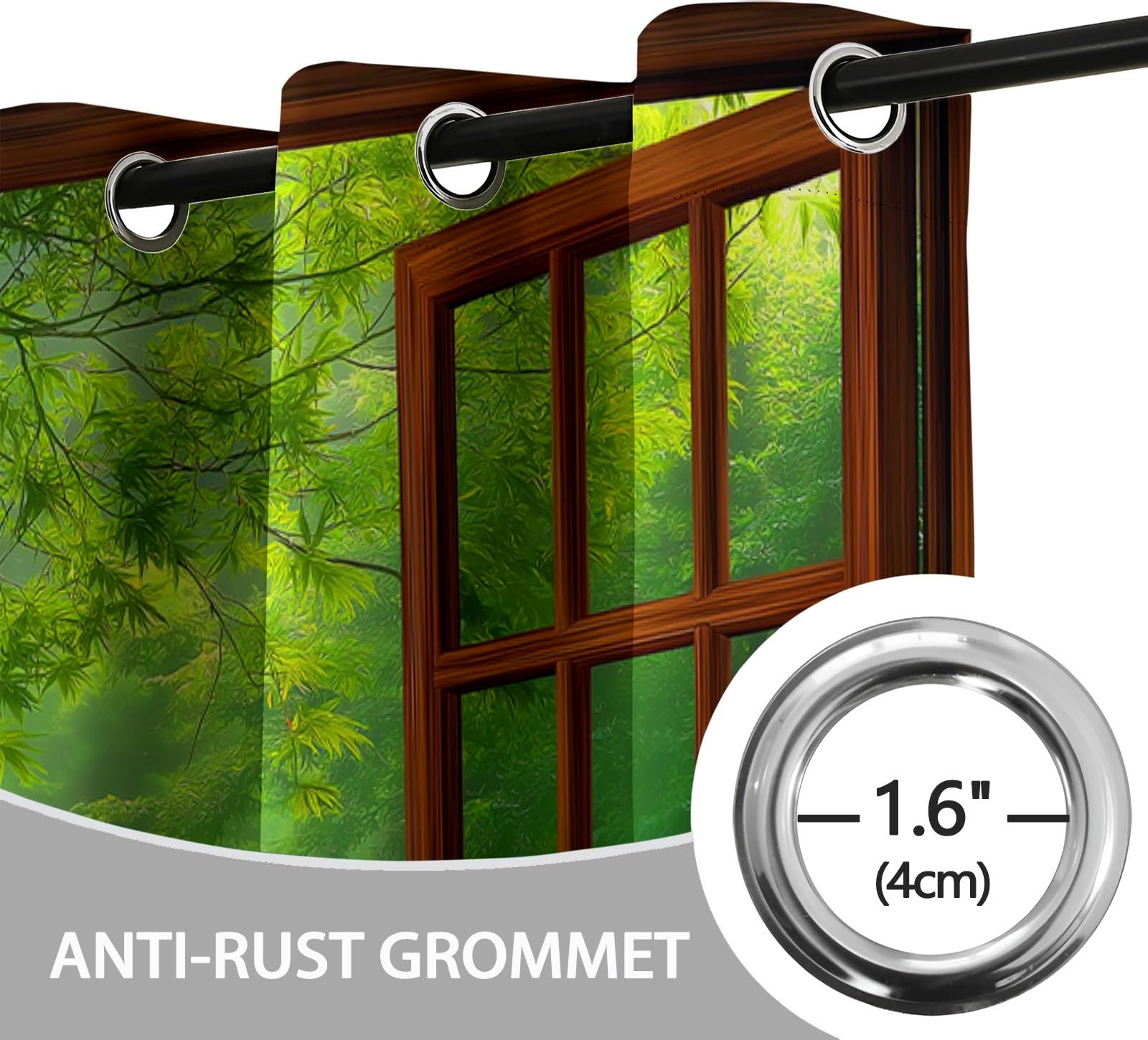 Genérico Bosque Verde Flores Cortinas Opacas térmicas Que bloquean la luz, Parete Artistica Cortinas Opacas con Ojales para Dormitorio y Sala de Estar 140 x 260 cm (2 Paneles)